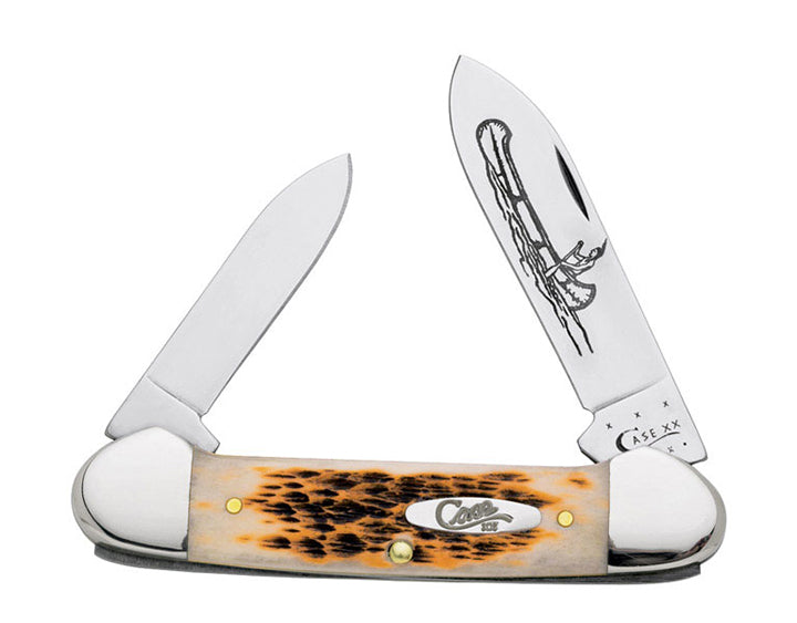 Case 00263 Canoe Pocket Knife, Chrome Vanadium/Amber Bone, 3-5/8-In. Length Closed - Quantity 5