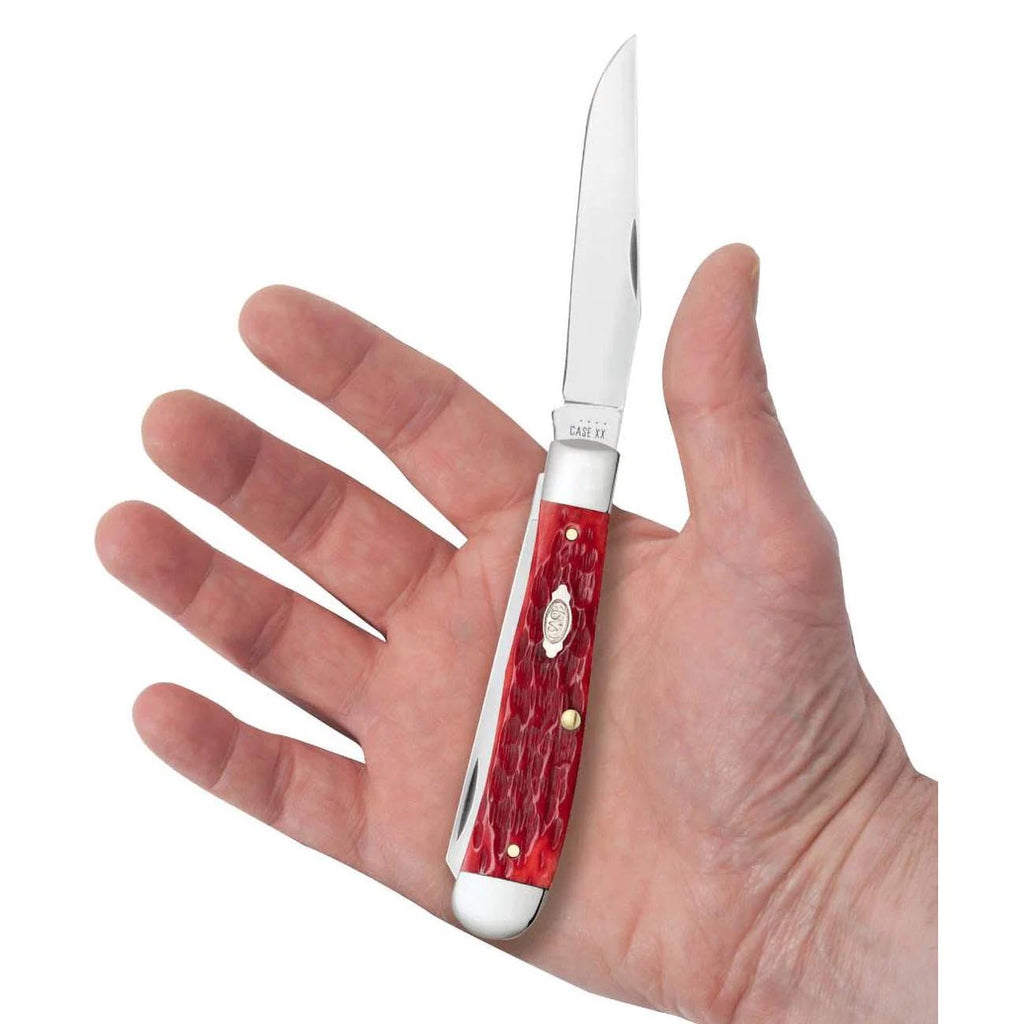 Case Dark Red Bone CS - Peach Seed Jig Trapper (6254C CS) w/Pocket Clip