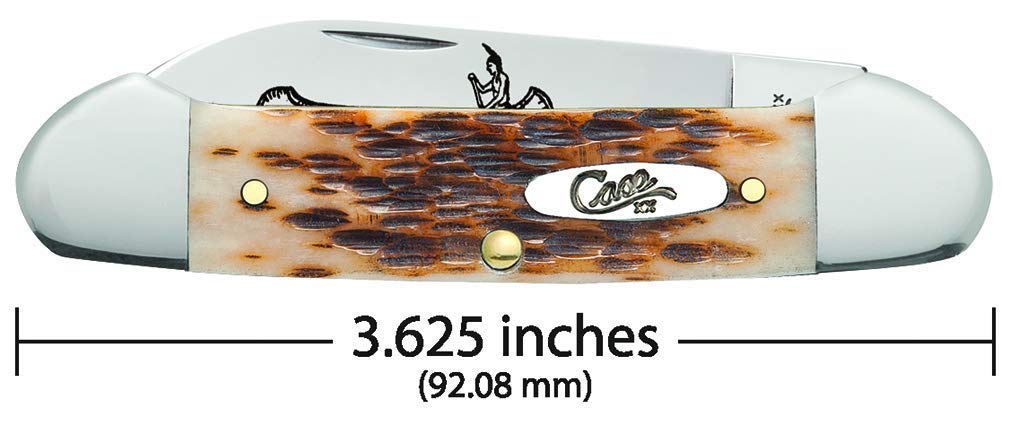 Case 00263 Canoe Pocket Knife, Chrome Vanadium/Amber Bone, 3-5/8-In. Length Closed - Quantity 5
