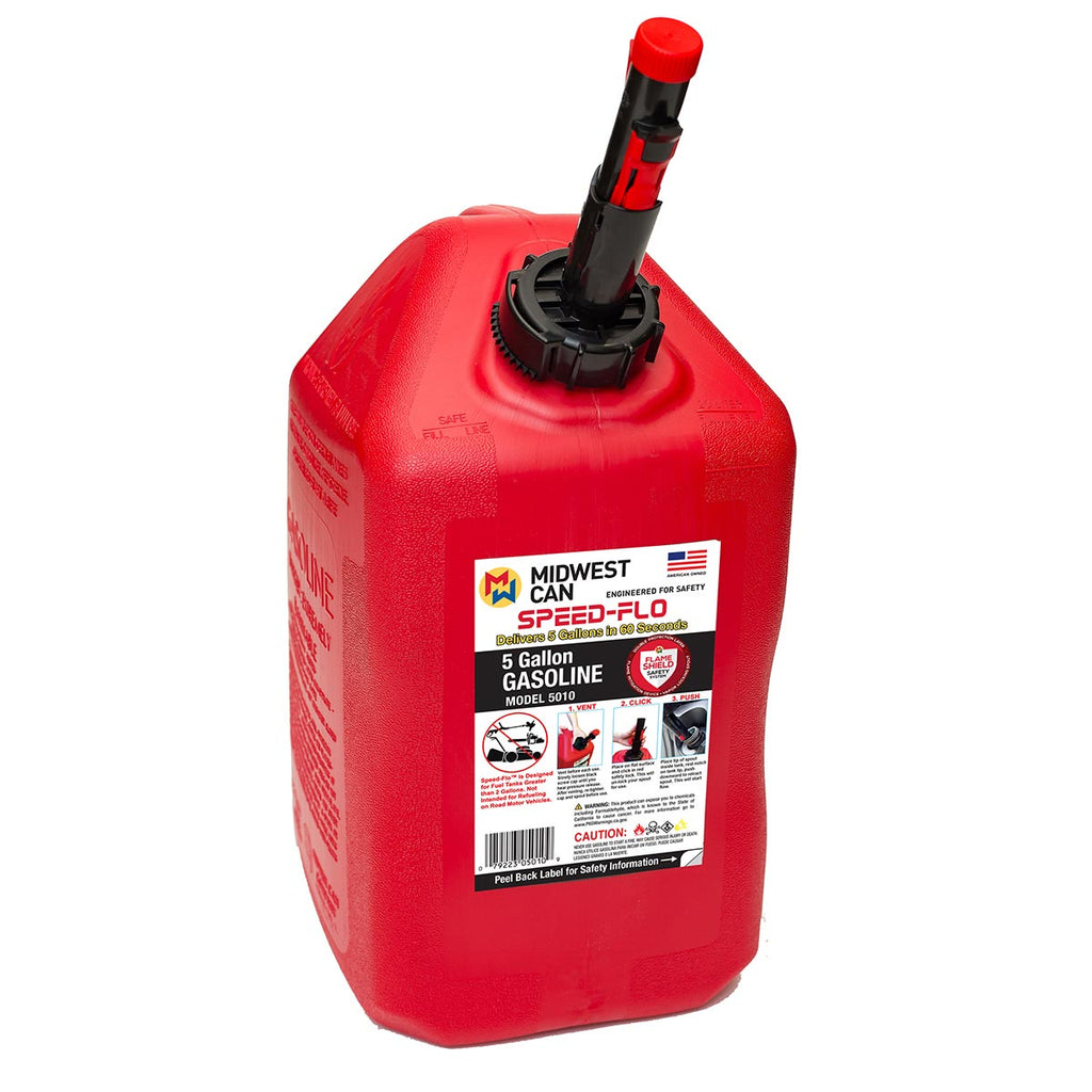 Midwest Can Company MC-5010 Pro Line Gasoline Can Fuel Container Jug with Speed-Flo Spout and Flame Shield System, 5 Gallons, Red