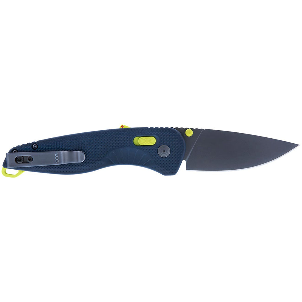 SOG Aegis AT Ambidextrous Outdoor Pocket Easy to Carry Folding Knives | CRYO D2 Stainless Steel Blade | AT-XR Lock, Indigo/Acid