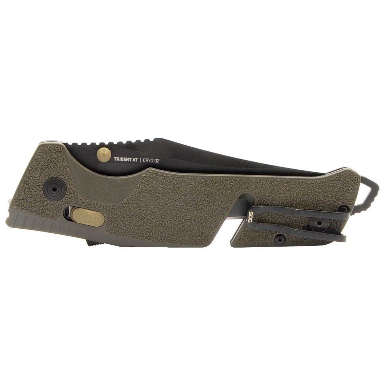SOG Trident at Ambidextrous Professional Partially Serrated Folding Knife | Heat-Treated CRYO D2 Stainless Steel Blade, Olive Drab