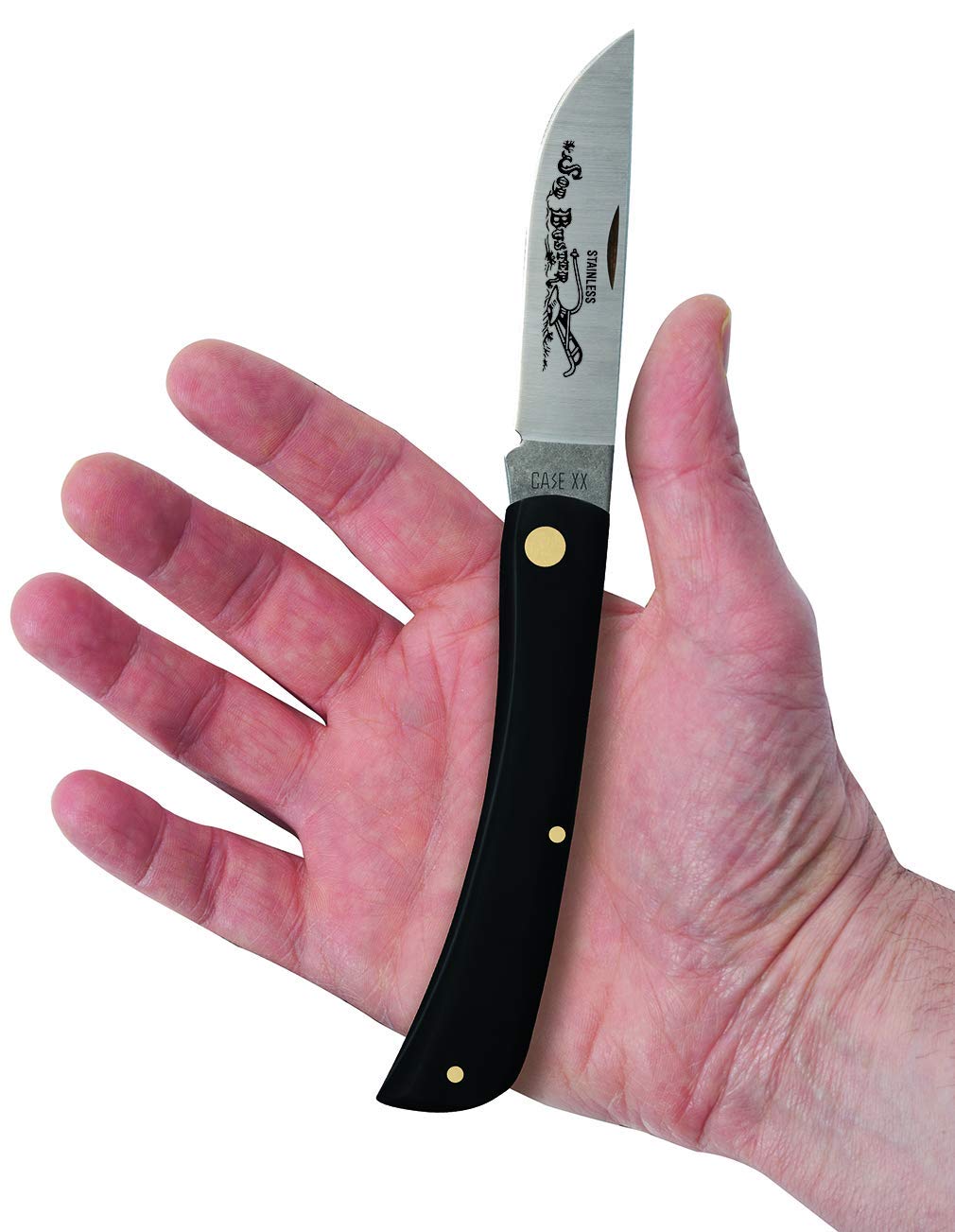 Case Knives 00092 Sod Buster Folding Pocket Knife – 4.625" Closed, Tru-Sharp Surgical Steel Skinner Blade, Black Synthetic Handle