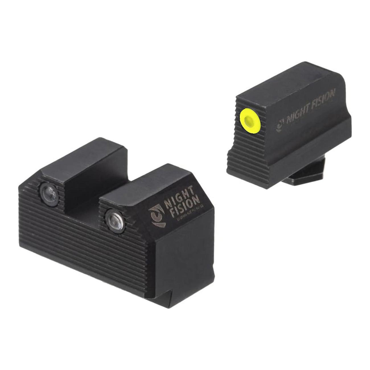 Night Fision Optics Ready Stealth .290-.313 Night Sight Set Compatible with Glосk 17/19/34, Yellow Front Ring, Black Rear Rings