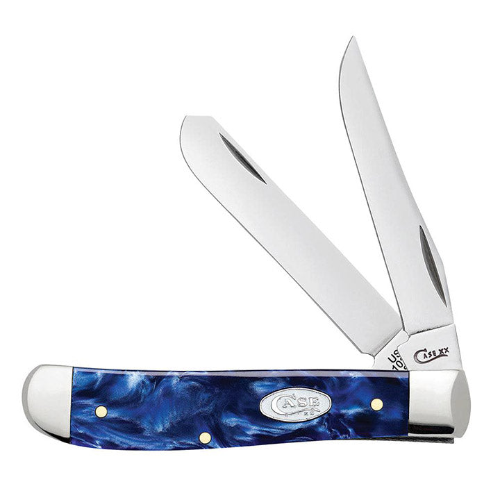 Case WR XX Pocket Knife Mini Trapper Sparxx Blue Pearl Kirinite Item #23432 - (10207 SS) - Length Closed: 3 1/2 Inches