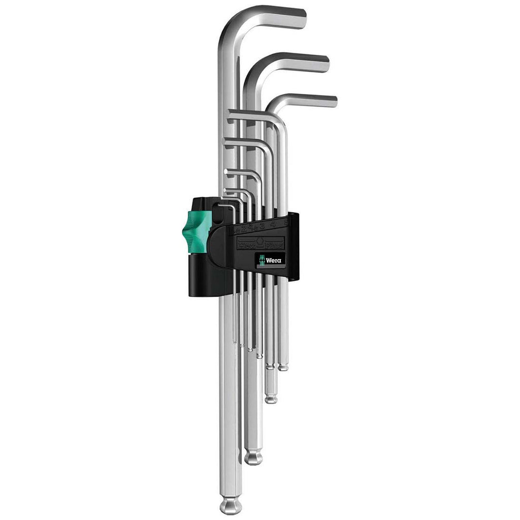 Wera - 5022720001 Stainless 3950 PKL/9 Ball-point Metric Hex-Plus Ergonomic L-Key Set with Two-Component Storage Clip, 9-Piece