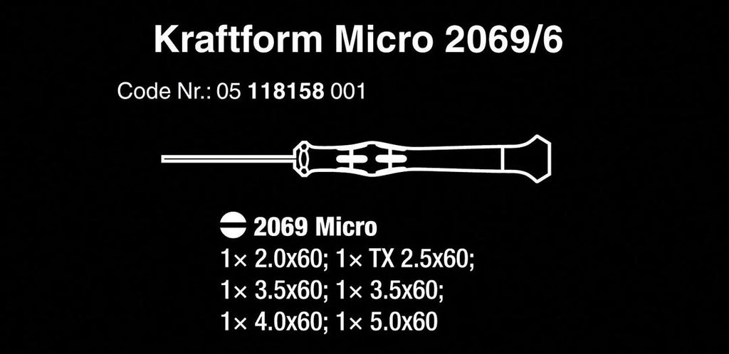 Wera - 5118158001 Kraftform MIcro 2069/6 Precision Nutdriver Set, 6-Piece