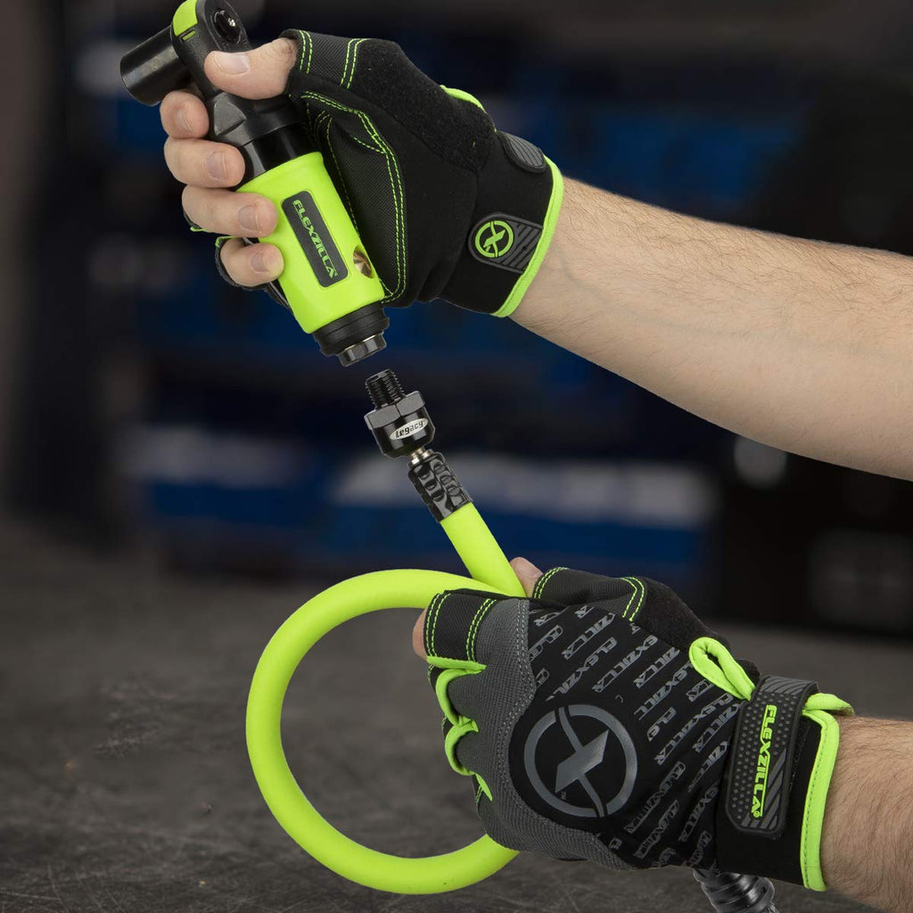 Flexzilla Swivel Whip Air Hose, 3/8 in. x 4 ft. (1/4" MNPT Ball Swivel x 1/4" FNPT Ends), Heavy Duty, Lightweight, Hybrid, ZillaGreen - HFZ3804YW2B