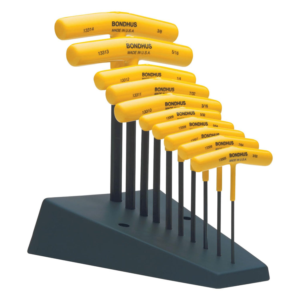 "Bondhus 13390 Set of 10 Hex T-handles w/Stand, sizes 3/32-3/8""", multi, one size