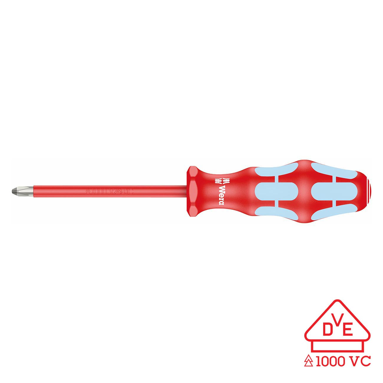 Wera 05022734001 Kraftform Stainless VDE 3162i PH Stainless Steel Phillips Screwdriver, PH 2 Head, 4" Blade Length