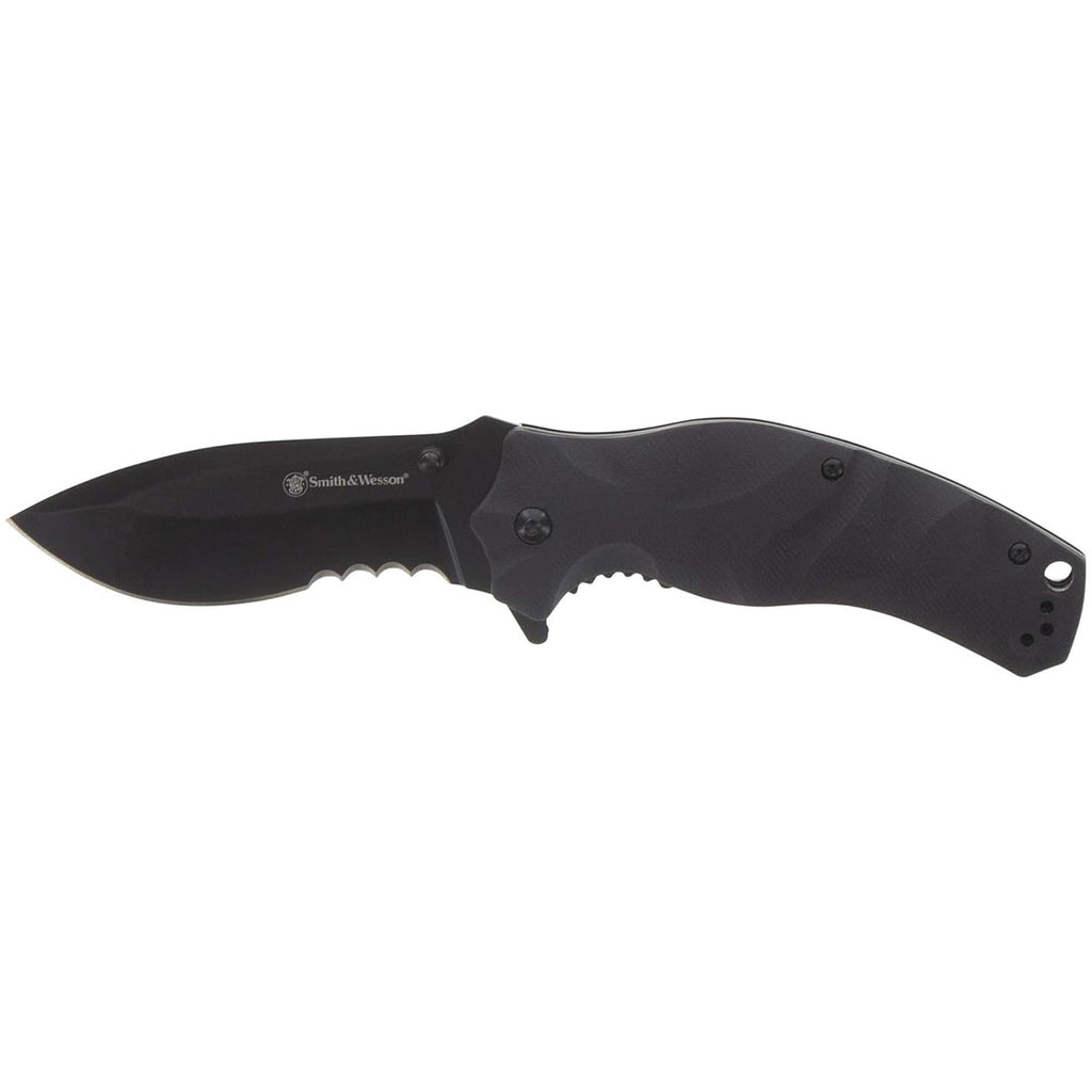 Smith & Wesson Black Ops 3.5" Recurve Folding Knife 1136220 – Black Stainless Steel, Liner Lock EDC