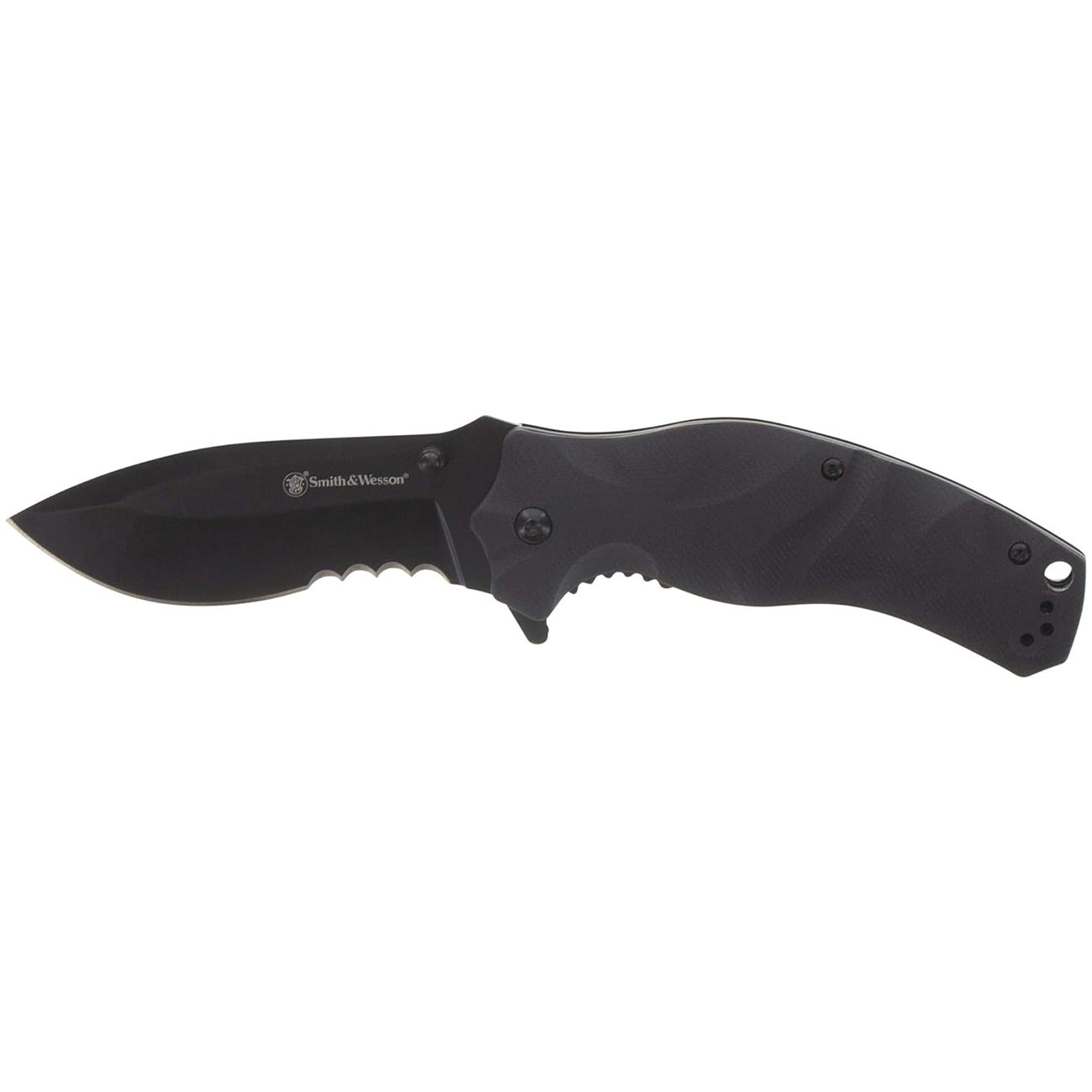 Smith & Wesson Black Ops 3.5" Recurve Folding Knife 1136220 – Black Stainless Steel, Liner Lock EDC