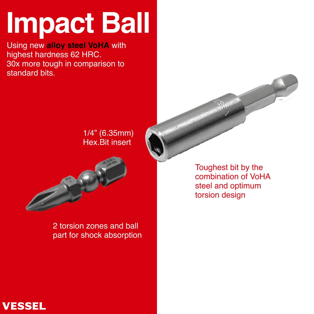 VESSEL IMPACT BALL™ Torsion Bit 10+1 PC. Set in POP-UP CASE No.IB11P02U Made in Japan by VESSEL