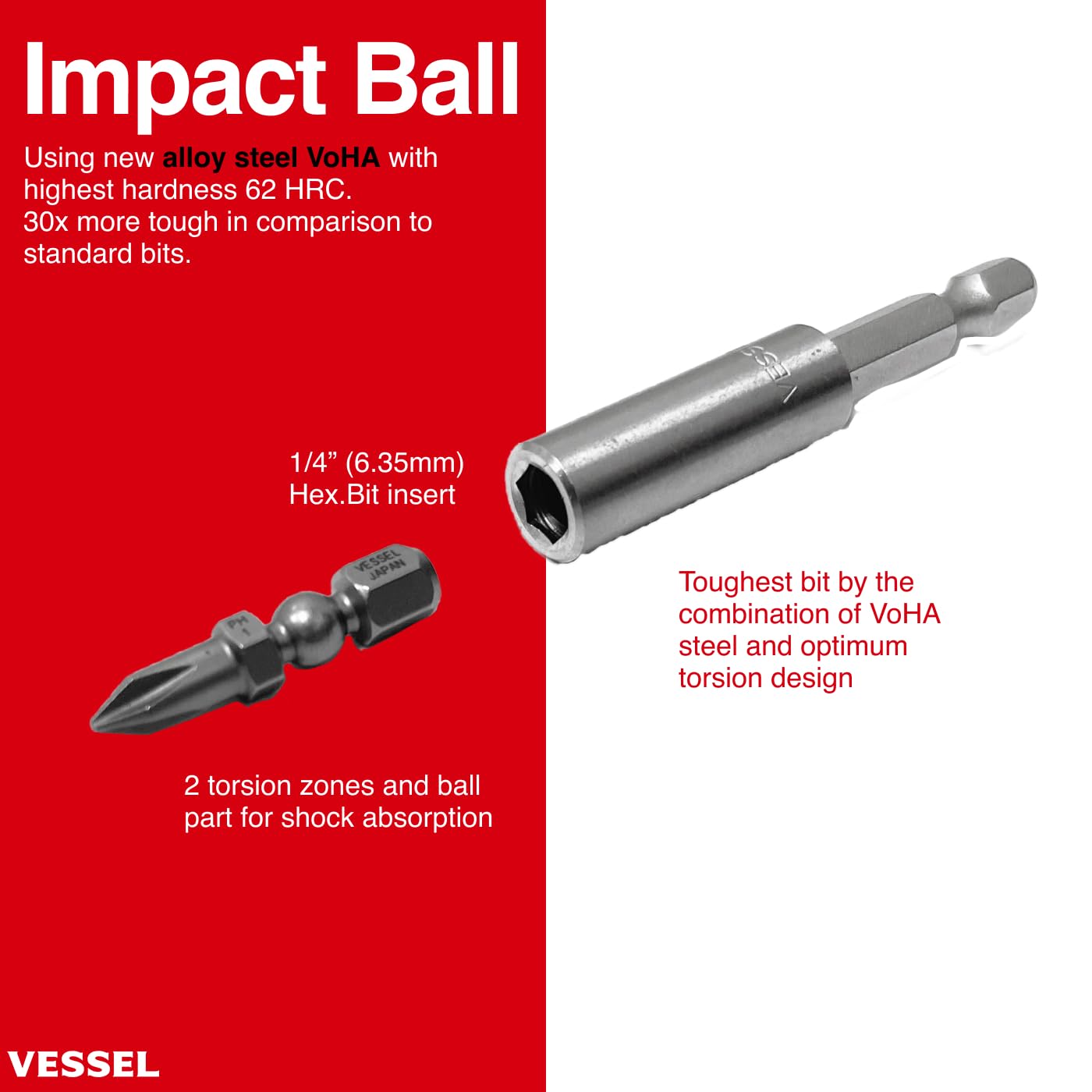 VESSEL IMPACT BALL™ Torsion Bit 10+1 PC. Set in POP-UP CASE No.IB11P02U Made in Japan by VESSEL