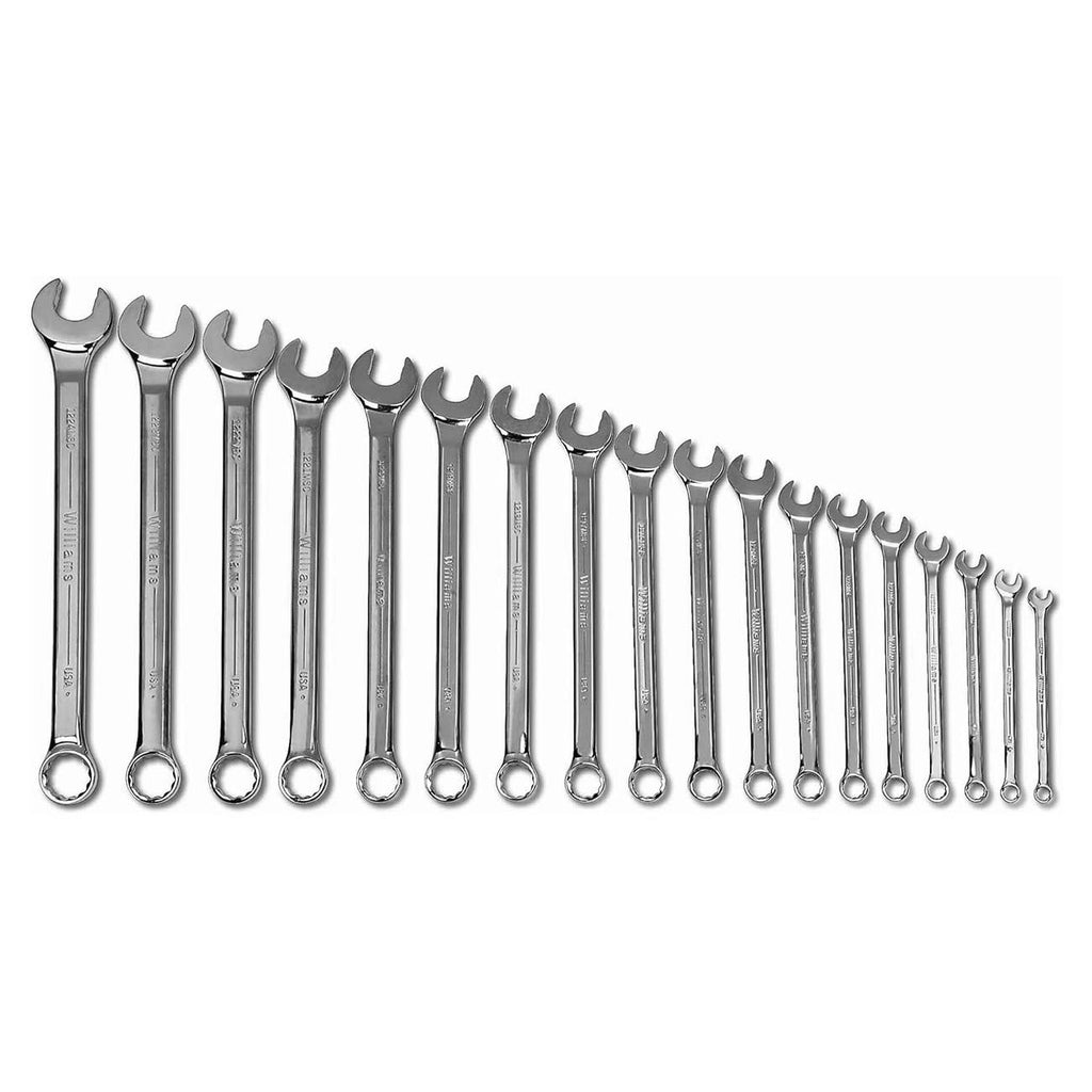 Williams MWS-18A Combination Wrench Set, 18 Piece 7mm-24mm High Polish Chrome