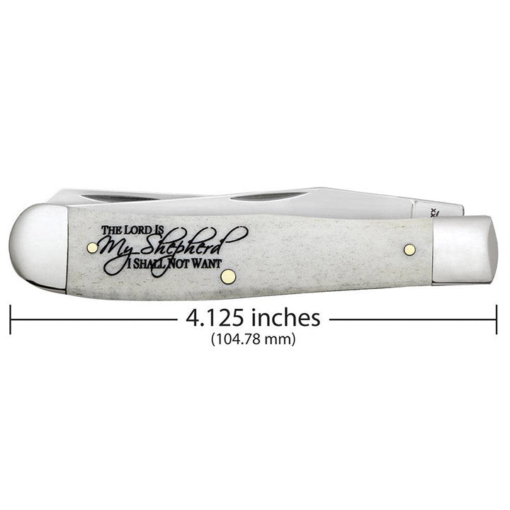 Case Knives 08795 Trapper Folding Knife – Religious Sayings Smooth Natural Bone Handle, Tru-Sharp Stainless Steel, 2-Blade Pocket Knife