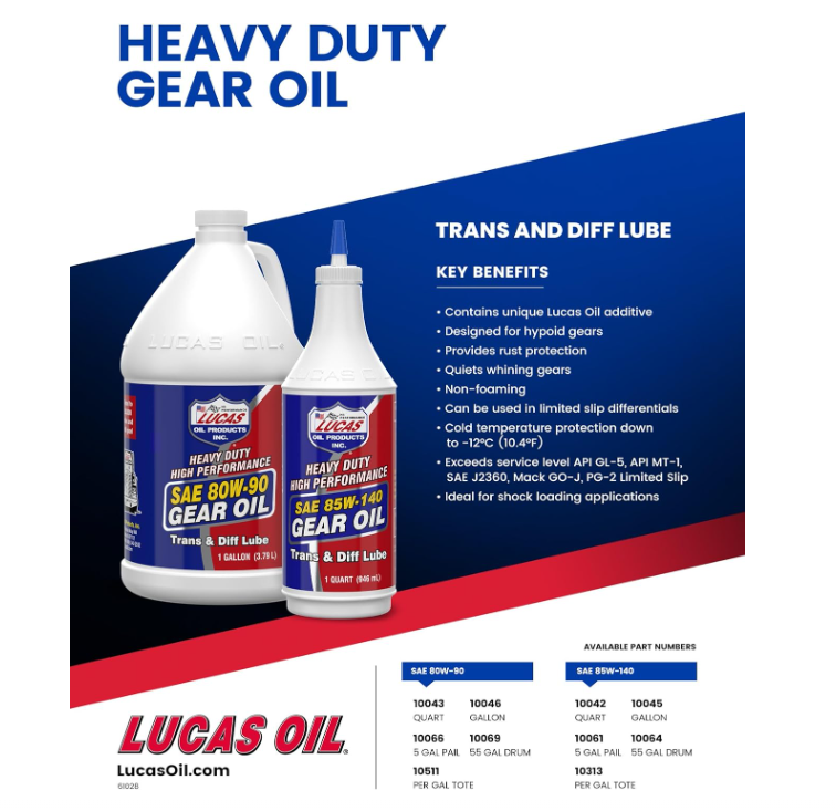 Lucas Oil 10045 Heavy Duty SAE 85W-140 Gear Oil - 1 Gallon