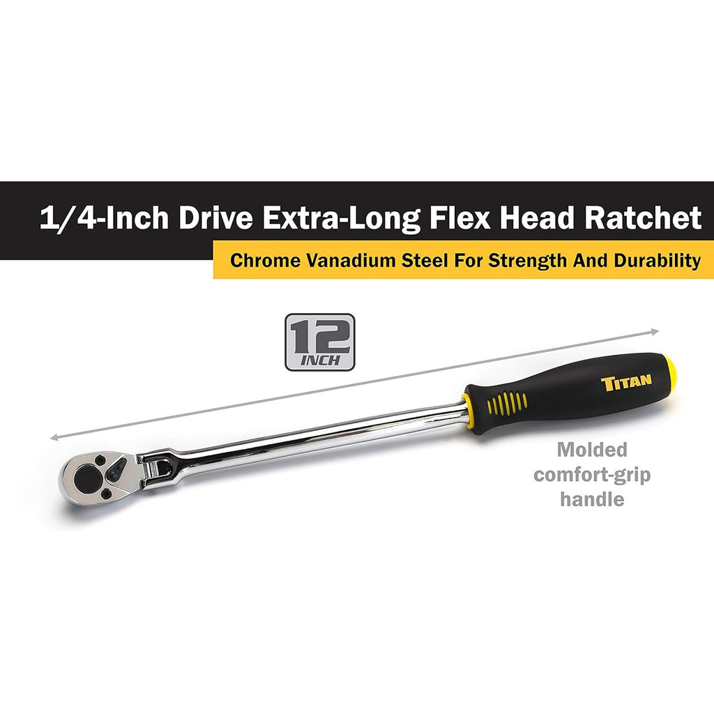 Titan 11300 1/4-Inch Drive x 12-Inch 36-Tooth Extra-Long Flex Head Ratchet