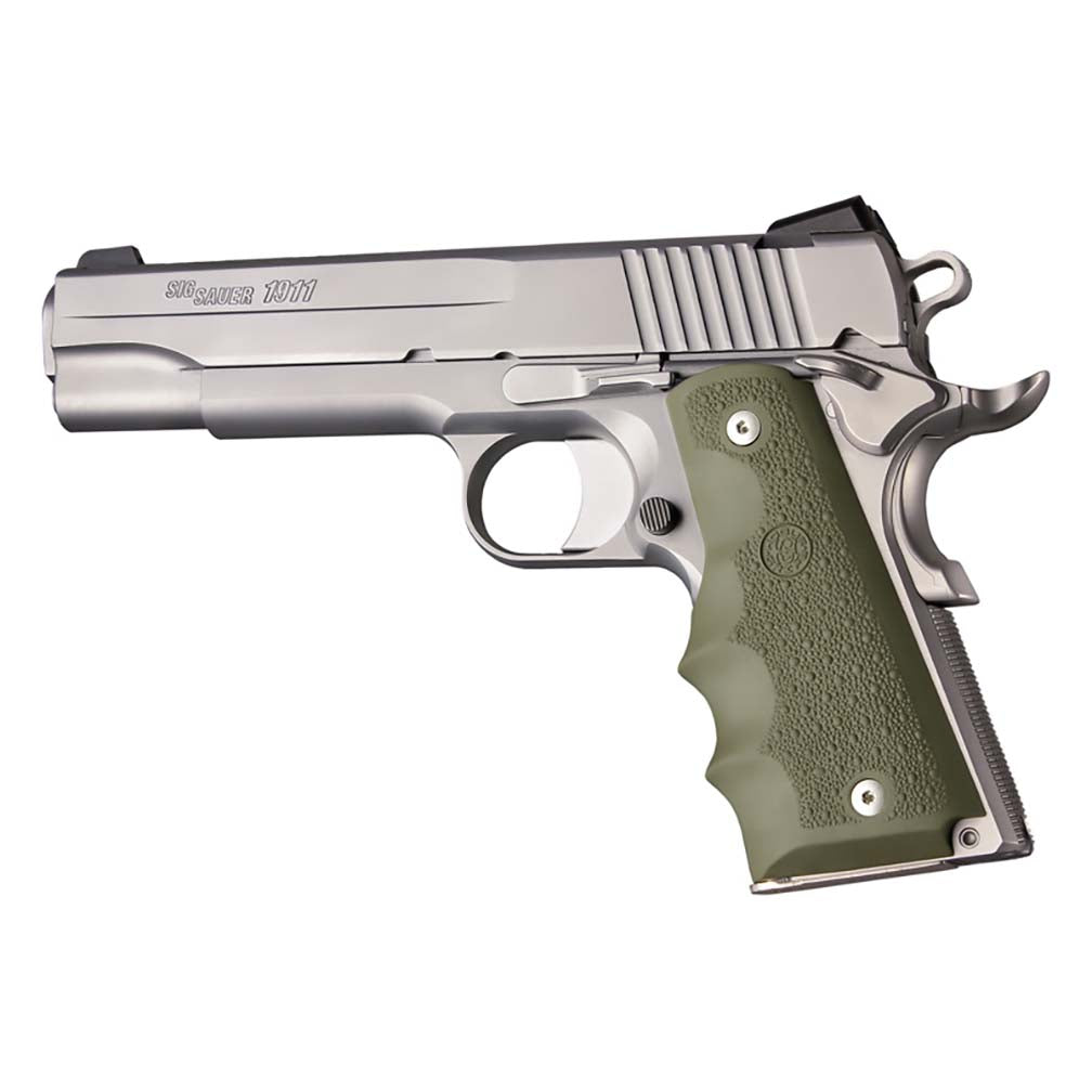 Hogue OverMolded Rubber Grip for Colt 1911 Government Model with Finger Grooves, OD Green - 45001