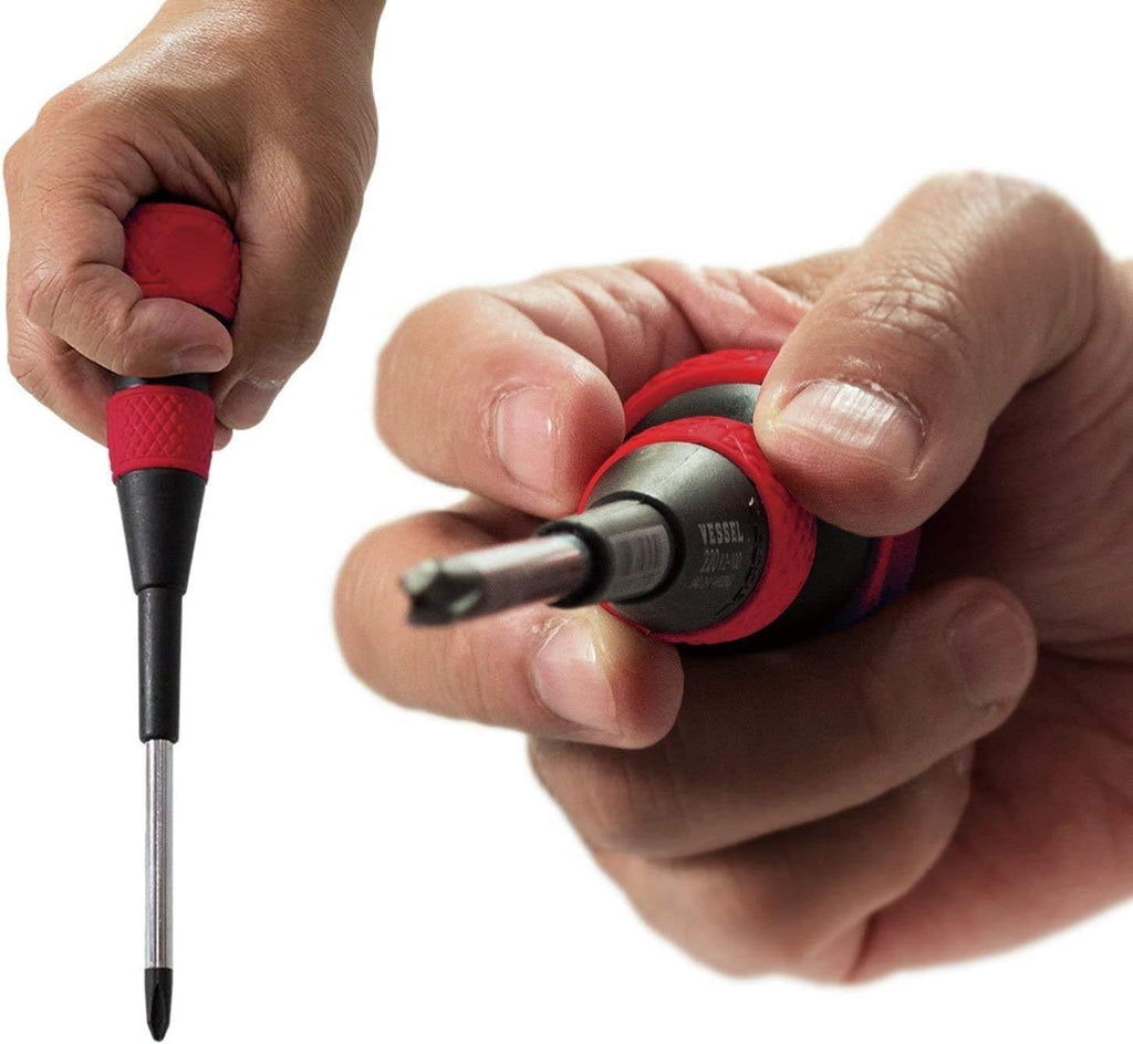Vessel 2204PBU Ball Grip Screwdriver Set – 4 Piece Phillips & Slotted JIS Screwdriver Kit, Ergonomic Ball Handle, Magnetized Tips, Professional Hand Tool Set