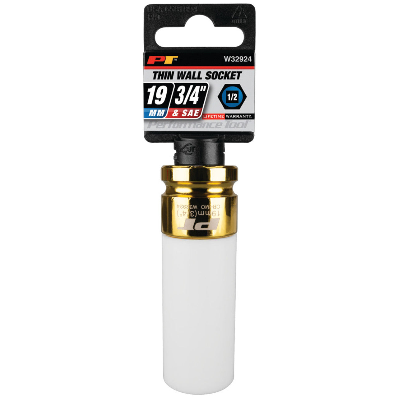 Performance Tool W32924 1/2-Inch Impact Drive 19mm/3/4 Thin Wall Socket , Gold