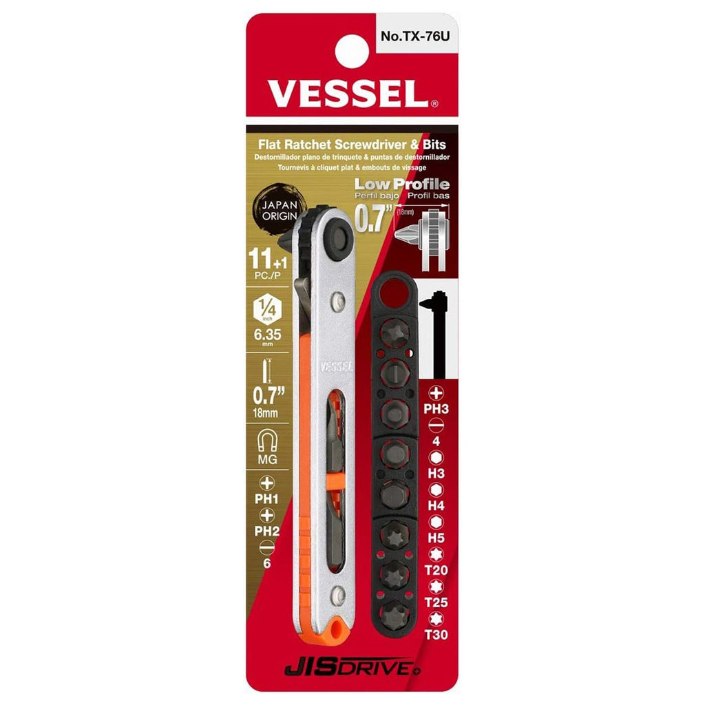 VESSEL Low-Profile Flat Plate Ratchet Screwdriver Set (TX76U (Straight Type))