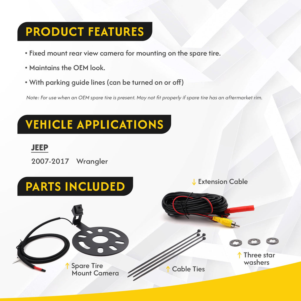 CRUX CCH-01S Spare Tire Mount Rear View Camera for Jeep Wrangler
