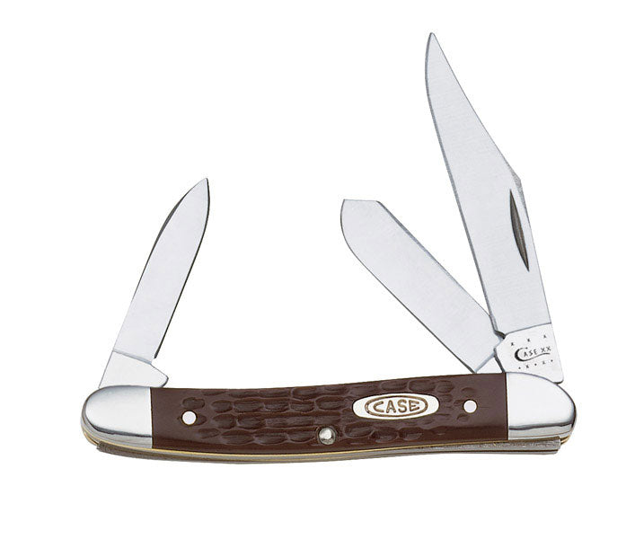 Case WR XX Pocket Knife Brown Synthetic Medium Stockman Item #217 - (63087 SS) - Length Closed: 3 3/8 Inches