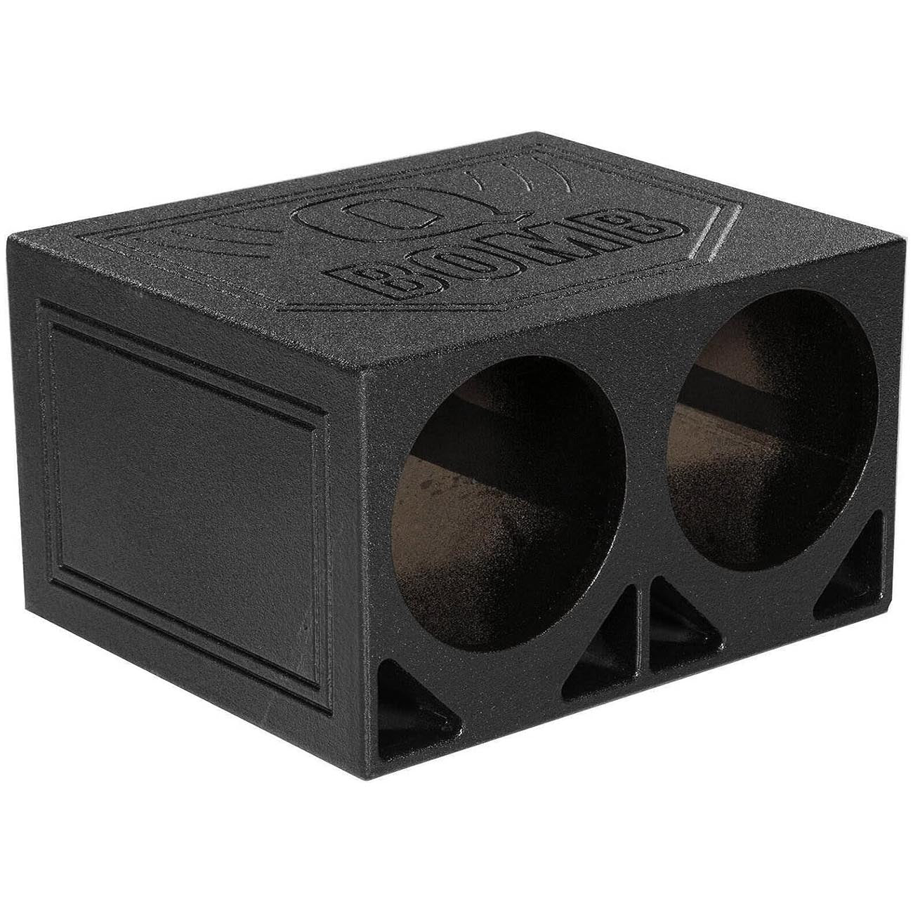 Q Power Dual 10 Inch Vented Triangle Ported Wood Subwoofer Enclosure Box with Durable Bedliner Spray and Spring Loaded Terminals, Black
