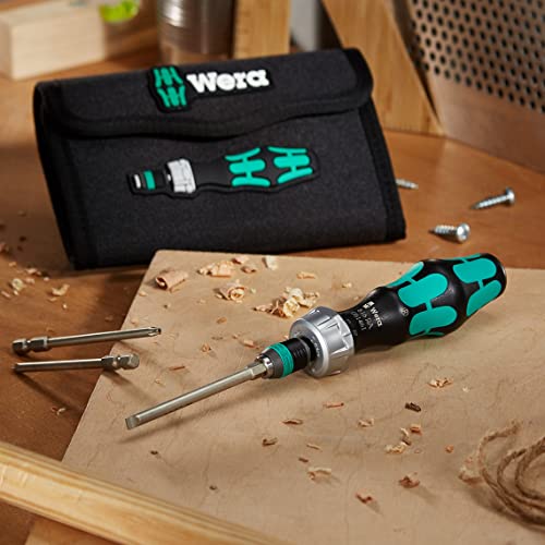 WERA - 5051040001 Kraftform Kompakt 60 Ra Ratchet Screwdriver & Long PZ, Ph, TX, Hex Bits, 051040
