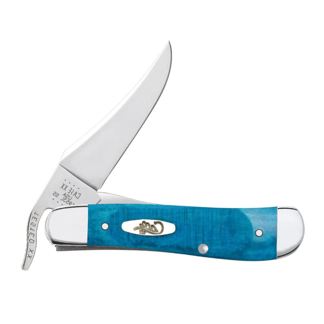 Case Knives 25589 RussLock Folding Pocket Knife – Caribbean Blue Bone Sawcut Jig Handle, Tru-Sharp Surgical Steel Clip Blade