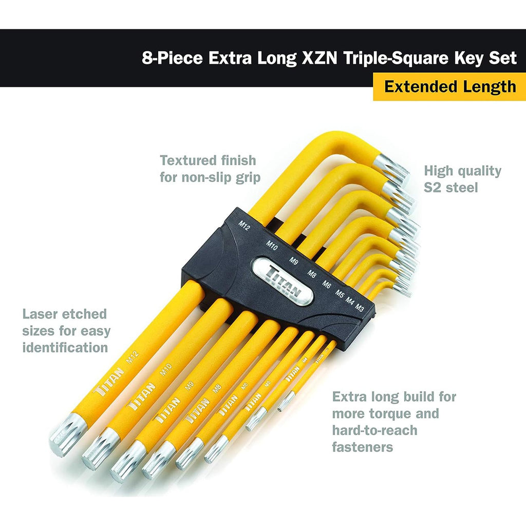 Titan 12733 Extra-Long Arm Triple Square Key Set - 8 Piece