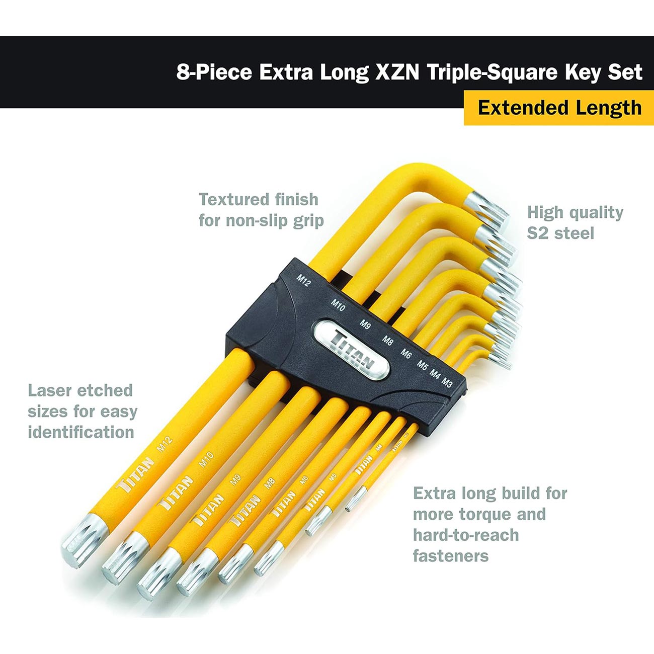 Titan 12733 Extra-Long Arm Triple Square Key Set - 8 Piece