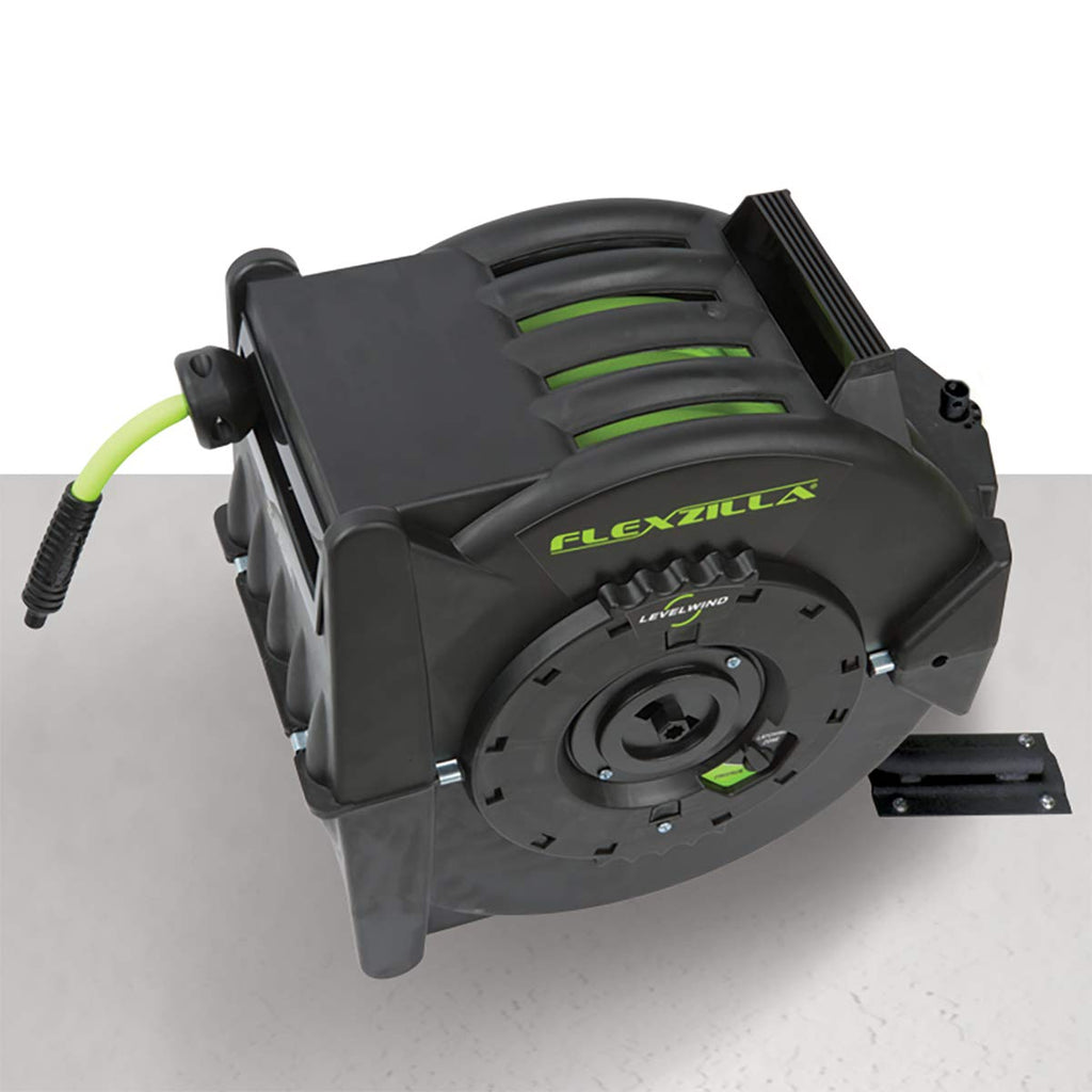 Flexzilla Levelwind Retractable Air Hose Reel, 3/8 in. x 75 ft., Heavy Duty, Lightweight, Hybrid, ZillaGreen - L8306FZ