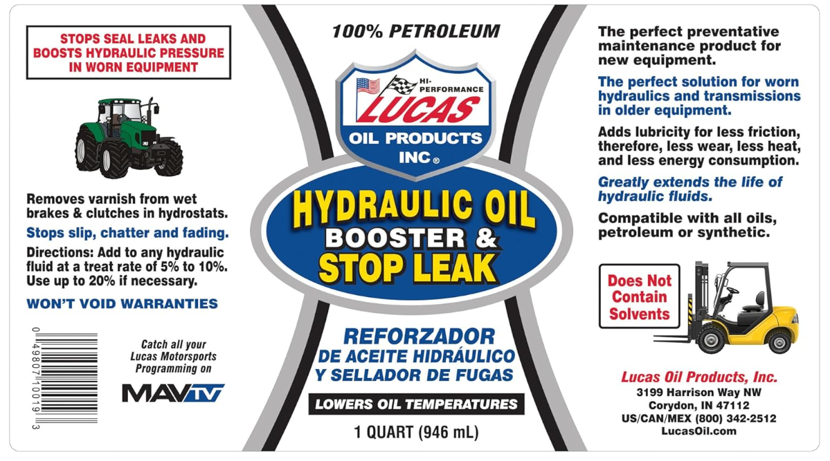 Lucas Oil 10019 Hydraulic Oil Booster and Stop Leak - 1 Quart, White, 32 Ounces
