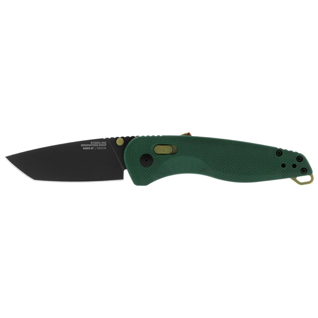 SOG Aegis at Tanto Outdoor Pocket Folding Opening Knife, Ambidextrous at-XR Lock with Ergonomic Handle, D2 Steel Blade, Built-in Blade Locking Safety and Spine-Mounted Safety System, Forest & Moss