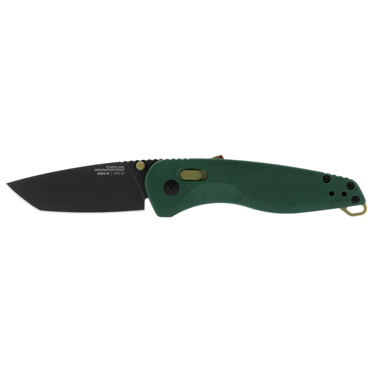 SOG Aegis at Tanto Outdoor Pocket Folding Opening Knife, Ambidextrous at-XR Lock with Ergonomic Handle, D2 Steel Blade, Built-in Blade Locking Safety and Spine-Mounted Safety System, Forest & Moss