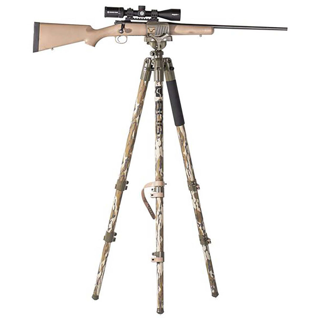 BOG DeathGrip Mossy Oak Bottomland Camo Tripod with Durable Aluminum Frame, Lightweight, Stable Design, Bubble Level, Adjustable Legs, and Hands-Free Operation for Hunting, Shooting, and Outdoors
