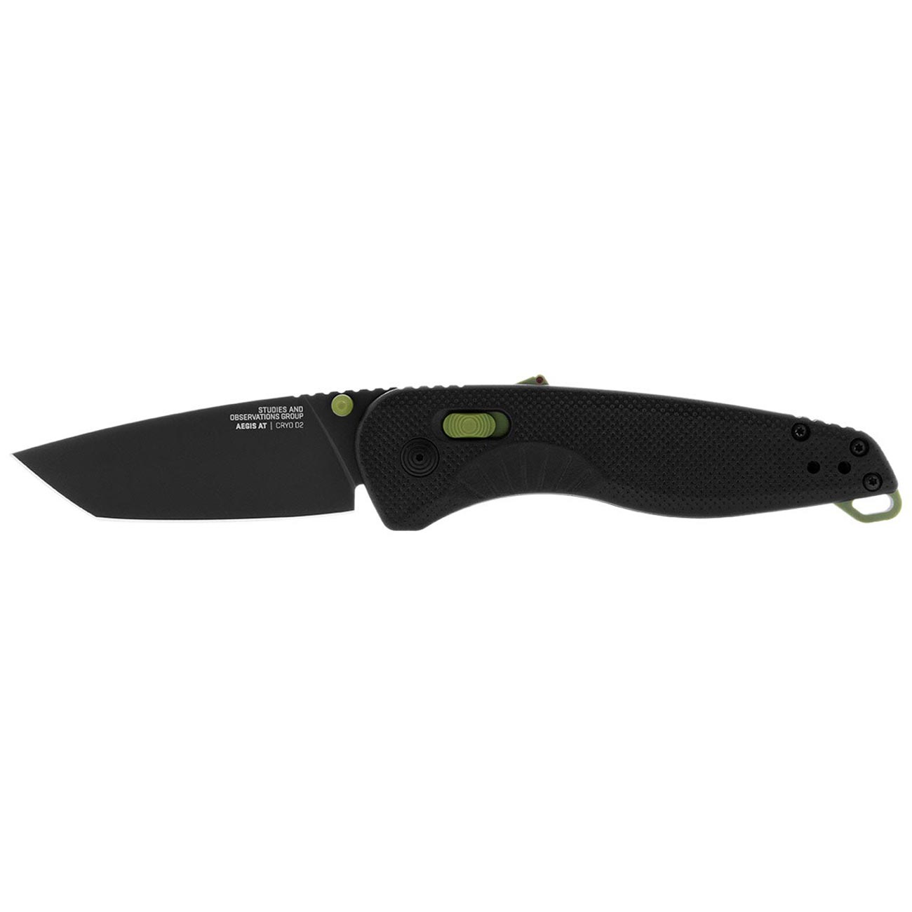 SOG Aegis at Tanto Outdoor Pocket Folding Opening Knife, Ambidextrous at-XR Lock with Ergonomic Handle, D2 Steel Blade, Built-in Blade Locking Safety and Spine-Mounted Safety System, Black & Moss