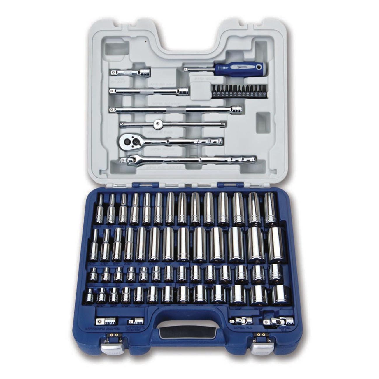 Williams 50607 79 Piece 3/8" Drive Deluxe Tool Set 6 and 12 Point Rugged-Case-System Tool Set, SAE and Metric, with 1/4" Hex Screwdriver Bits