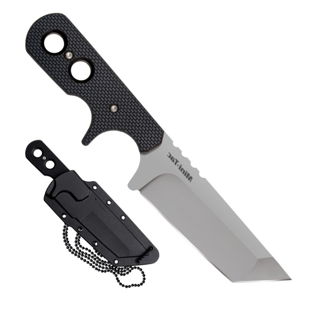 Cold Steel Mini Tac Tanto 3.75" AUS8A Razor-Sharp Plain Blade 3" Griv-Ex Handle Tactical Fixed Blade Neck Knife w/Secure-Ex Sheath