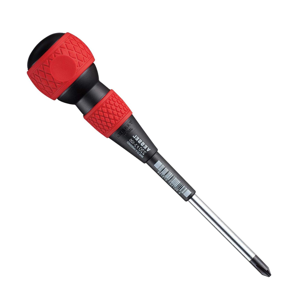 Vessel 220P2100 Ball Grip Screwdriver – Phillips #2 x 100mm JIS Precision Driver, Ergonomic Ball Handle, Magnetized Tip, Professional Hand Tool
