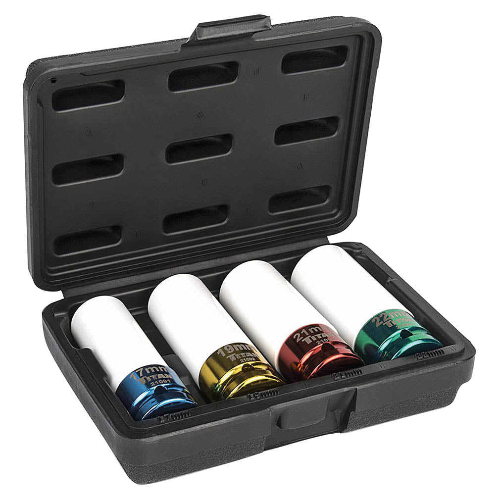 Titan 21095 4-Piece 1/2-Inch Drive Non-marring Impact Deep Lug Nut Socket Set