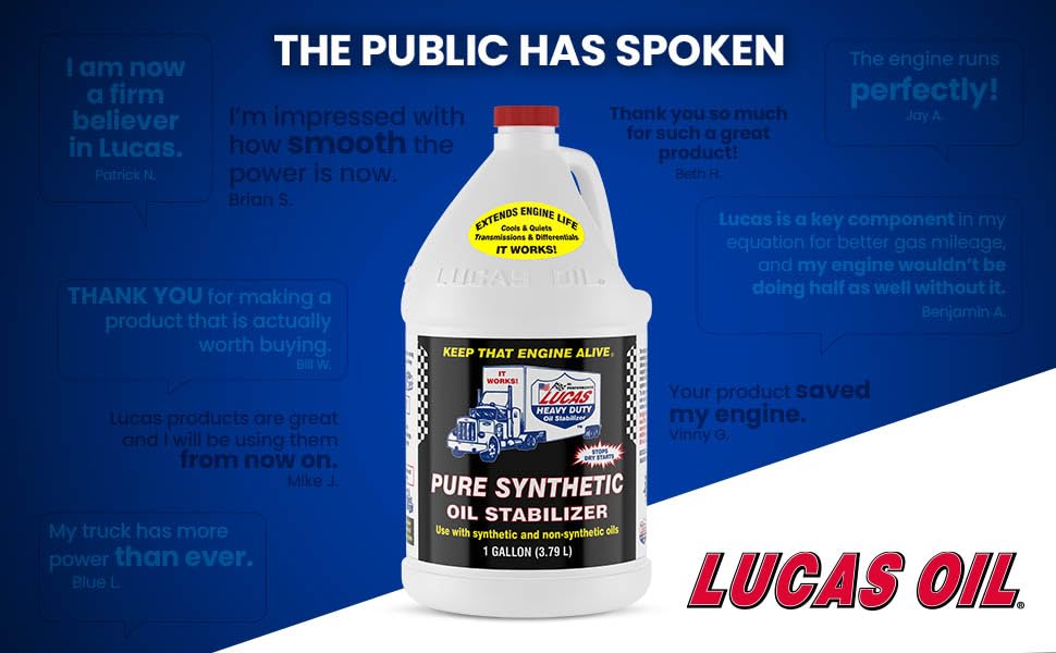 Lucas Oil 10131 Pure Synthetic Oil Stabilizer – 1 Gallon Engine Oil Additive Treatment Universal Fit