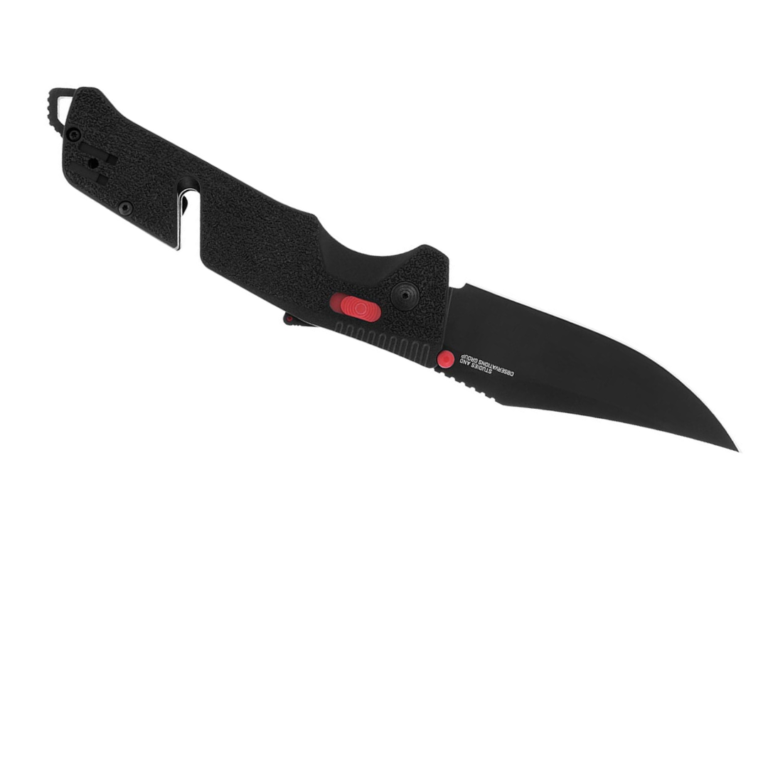 SOG Trident at Ambidextrous Professional Straight Folding Knife | Heat-Treated CRYO D2 3.75" Stainless Steel Blade, Black/Red