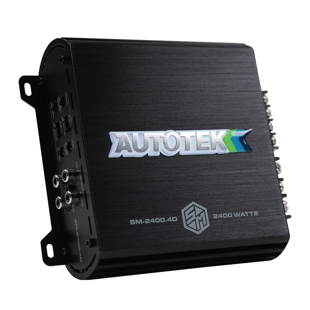 Autotek 2400 Watt 4 Channel Car Audio Amplifier with Bass Knob, High Output Class D Mono Bridged 4 Ohm Stable Input, Street Machine, SM-2400.4D, Black