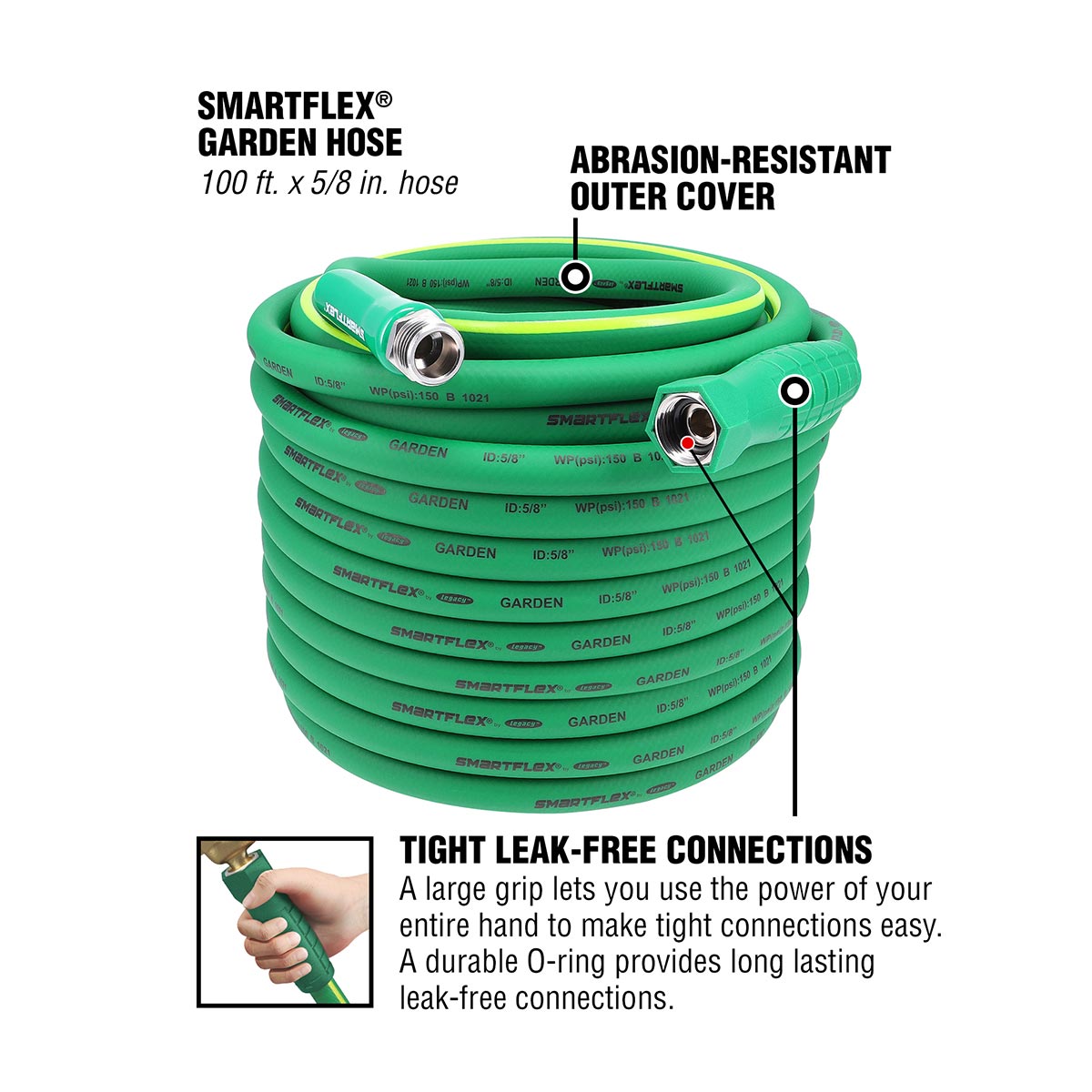 SmartFlex Garden Hose, 5/8 in. x 100 ft., Hybrid, Green - HSFG5100GR