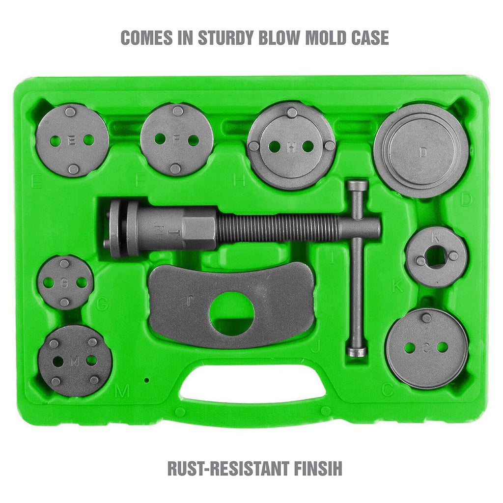 OEMTOOLS 27111 Disc Brake Tool Set, Front and Rear Brake Piston Tool, 11 Adapters Included for Use with Most Cars, Forces or Rotates Pistons into Calipers