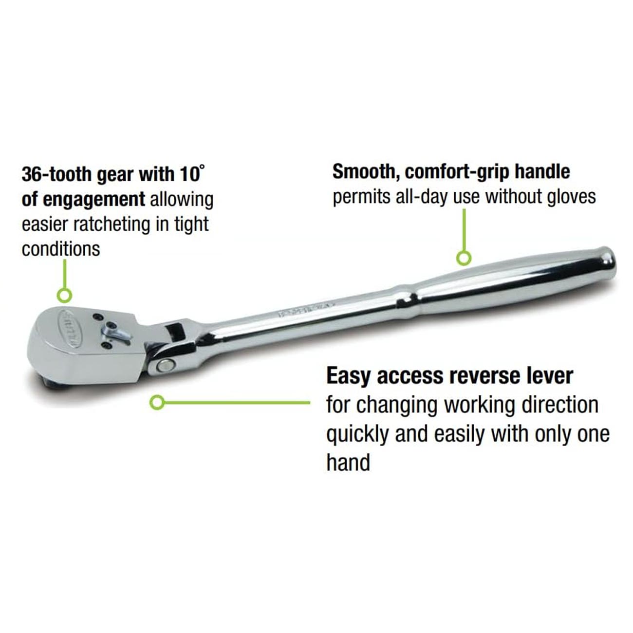 Williams 3/8″ Drive Sealed Narrow Flex-Head Ratchet – 36 Teeth (JHWB52EHFB)