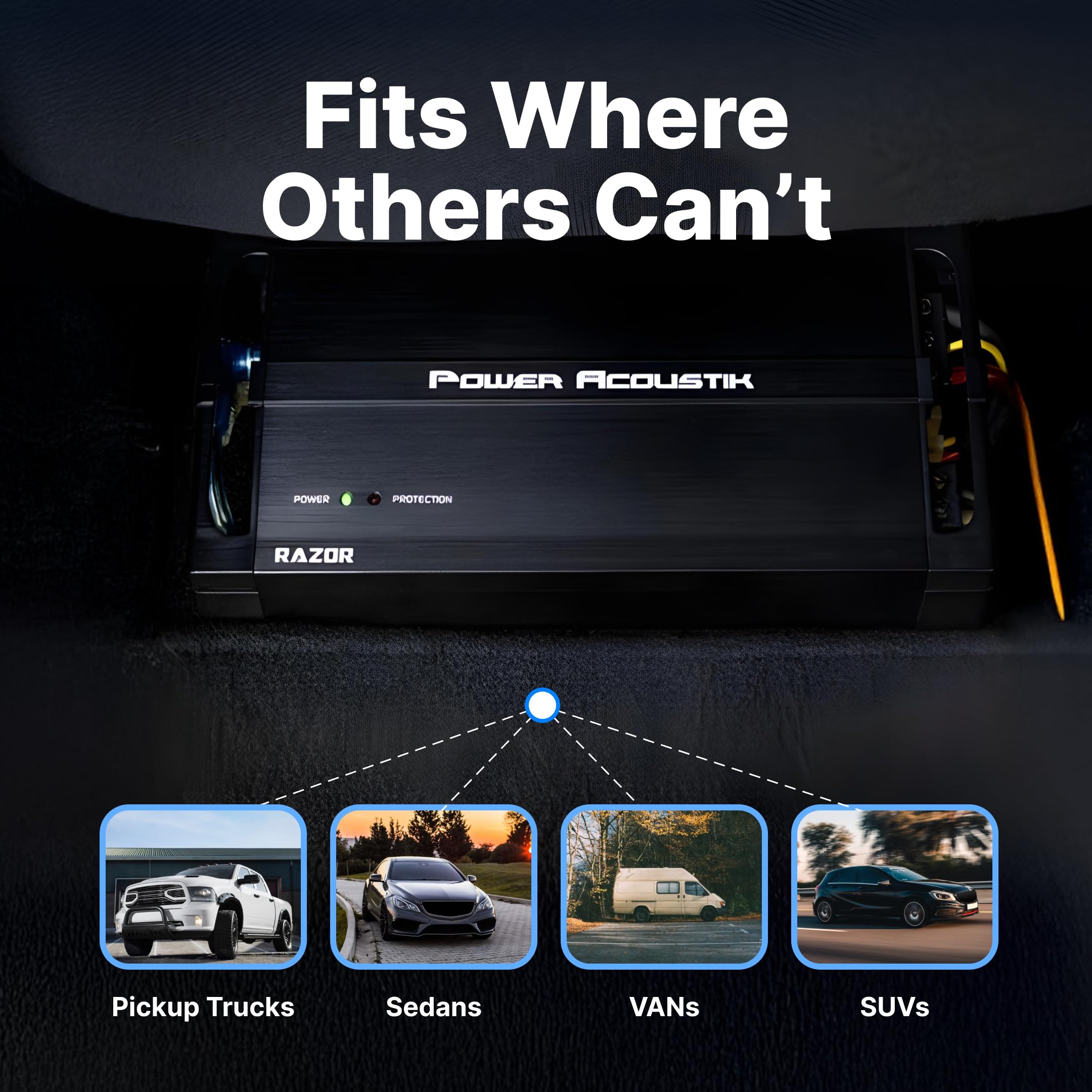 Power Acoustik RZ43000D 4-Channel Compact Car Amplifier – 1500W RMS / 3000W Max